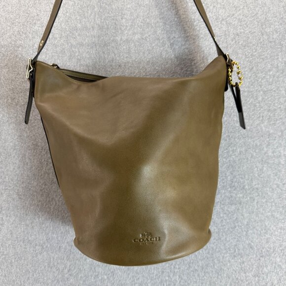 Coach Olive Green Leather Bleecker Bucket Bag Shoulder Zip‎ Close Purse Boho - Picture 2 of 16
